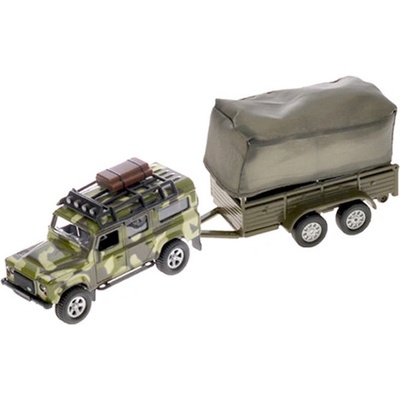 Kids Globe Traffic Land Rover Defender Military 14,5 cm na zpětný chod s přívěsem