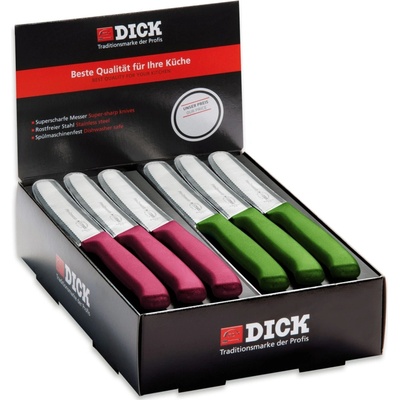 F. Dick sada 40 ks víceúčelových nožů s vlnitým výbruse 11 cm zelené jablko/růžová