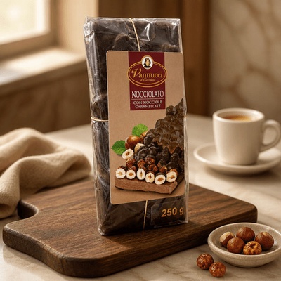 Vannucci Nocciolato mliečna s lieskovými orechmi a karamelizovanými lieskovcami 250 g