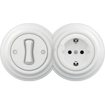 Reblig - Ретро еднополюсен ключ № 1 и SCHUKO контакт 230 V с рамка в снежнобял цвят (RG0152E)