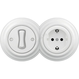 Reblig - Ретро еднополюсен ключ № 1 и SCHUKO контакт 230 V с рамка в снежнобял цвят (RG0152E)