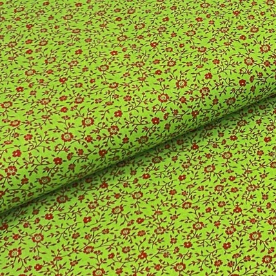 Bavlněné plátno P0460 zelené, vínový drobný květinový vzor, š.140