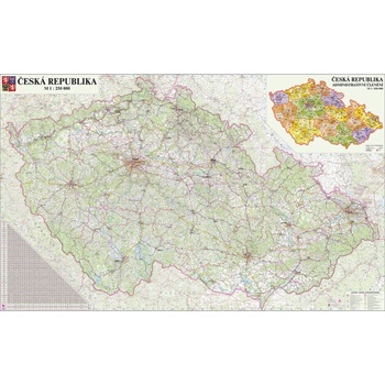 ZES Česká republika - nástěnná automapa 200 x 123 cm Varianta: bez rámu v tubusu, Provedení: laminovaná mapa v lištách
