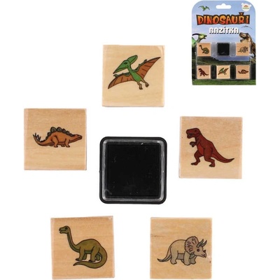 Teddies Razítka dřevěná 5 1 s poduškou dinosauři 3x3cm na kartě – Zboží Dáma