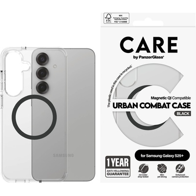 Panzer Гръб Care by PanzerGlass за Samsung Galaxy S25 Plus, Flagship Case, Прозрачен, Urban Combat, QI Compatible, Черен