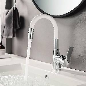 Inter Ceramic Стоящ смесител за умивалник ICF 124211 7113MW, месинг + цинк, хром + бял, 29x18х4см (124211 7113MW)