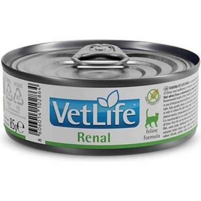 Farmina Vet Life Renal - пълноценна диетична консерва за котки за подпомагане на бъбречната функция в случай на хронична или временна бъбречна недостатъчност - 0, 85 кг, Италия - PVT085003
