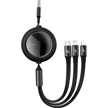 Baseus USB кабел 3в1 Baseus Bright Mirror, USB към micro USB / USB-C / Lightning, 66W, 1, 2m (черен) (CAMLC-MJ01)