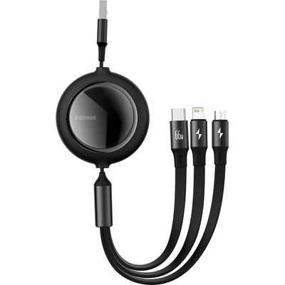 Baseus USB кабел 3в1 Baseus Bright Mirror, USB към micro USB / USB-C / Lightning, 66W, 1, 2m (черен) (CAMLC-MJ01)