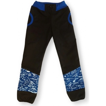 Dosupliku Dětské softshellové kalhoty REFLEXNÍ dinosauři modrá černá s modrou užší softshell