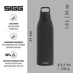 SIGG - Insulated drinking bottle - Thermos bottle Shield Therm One Black - carbonated drinks - leak-proof - dishwasher safe - BPA-free - 90% recycled stainless steel - black - 1.5L - 6167.80 (6167.80)