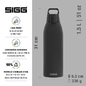SIGG - Insulated drinking bottle - Thermos bottle Shield Therm One Black - carbonated drinks - leak-proof - dishwasher safe - BPA-free - 90% recycled stainless steel - black - 1.5L - 6167.80 (6167.80)