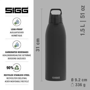 SIGG - Insulated drinking bottle - Thermos bottle Shield Therm One Black - carbonated drinks - leak-proof - dishwasher safe - BPA-free - 90% recycled stainless steel - black - 6167.80 (6167.80)