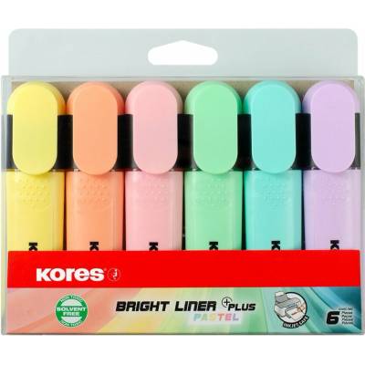 Zvýrazňovač KORES BRIGHT LINER PLUS PASTEL sada 6 farieb (36166)