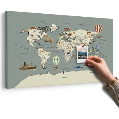 Obraz na korku mapa světa se zvířaty - 120x80 smiley
