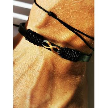 Image 1 of Кожена гривна със златна безкрайност за мъж