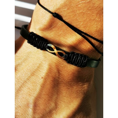 Кожена гривна със златна безкрайност за мъж