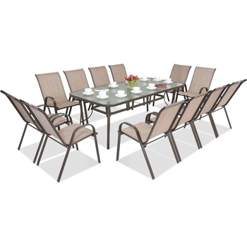 Garden Point Трапезни мебели от стомана Modena за 12 души с голяма маса Garden Point, кафяви (GAP387-12)