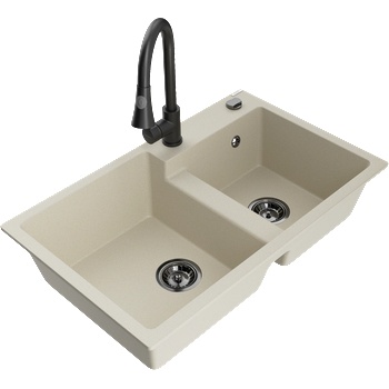 Mexen Tomas двоен гранитен кухненски мивка с батерия Elia, бежов - 6516-69-670101-70 (6516-69-670101-70)