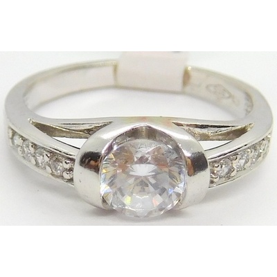 Klenoty Budín Zlatý zásnubní prsten z bílého zlata se zirkony HK1049