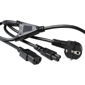 ACT Powercord разклонителен кабел с мрежов конектор CEE7/7 мъжки (под ъгъл) - 1 x C13 + 1 x C5 1, 8 м черен AK5166 (AK5166)