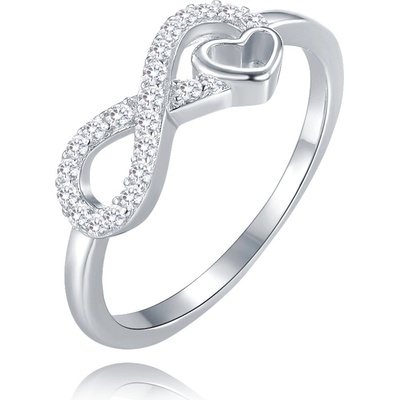 Minet Stříbrný prsten nekonečno se srdíčkem a bílými zirkony JMAS0255SR – Zboží Dáma