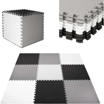 SPRINGOS Детски килим от дунапрен, Форма тип пъзел, 27 части, Топлоизолация, 179×179 см, Сив / Черен (fm0026)