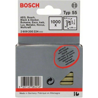Úzká sponka do sponkovačky, typ 55, laminovaná - 6 x 1,08 x 30 mm 1000 ks Bosch Accessories 2609200224 Rozměry (d x š) 3