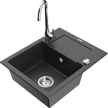 Mexen Enzo комутен мивка от гранит с отцеждач и кухненски смесител Telma, черен на пръски - 6506-76-670200-00 (6506-76-670200-00)