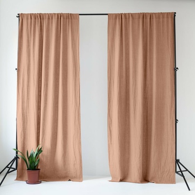 Ružový/hnedý ľanový záves 140x300 cm Cafe Creme – Linen Tales