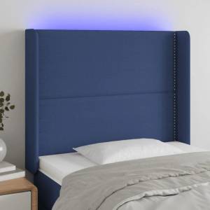 vidaXL LED горна табла за легло, синя, 103x16x118/128 см, плат (3123904)