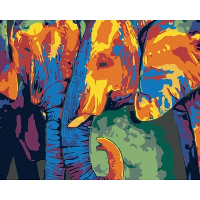 zuty Malování podle čísel Barevný sloní pár 100 x 80 cm vypnuté plátno na rám