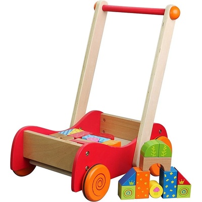 Lelin Дървена играчка за бутане Lelin - Кола с конструктор, 30 части (L10005)