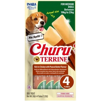 Inaba Foods Dog Churu Terrine - Лакомство за кучета, фин крем с Пиле и Фъстъчено масло, 4 броя х 30 грама, Япония EUD534