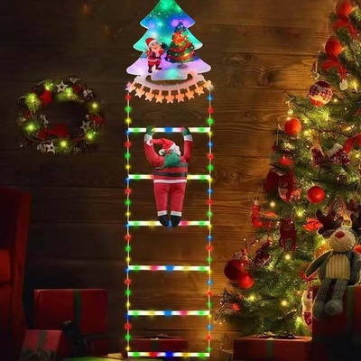 Santa Claus LED žebřík 1,5 m vánoční osvětlení se 6 příčkami a plastovým stromkem, RGB