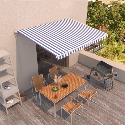 VidaXL Ručně zatahovací markýza 450 x 350 cm modrobílá
