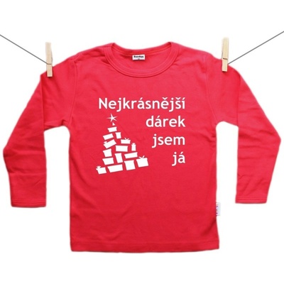 Boodyy červená tričko s dlouhým rukávem Nejkrásnější dárek jsem já
