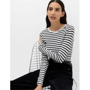 Marks & Spencer Раирана блуза обикновен покрой с висок дял памук Marks & Spencer черна Marks & Spencer | Cheren | ЖЕНИ | S - zoot - 32,25 лв