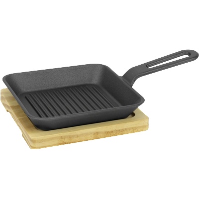 HORECANO HORECANO-Чугунен грил тиган с дървена подложка 17.5x17.5xh3cm (HC-931313) (242929) (01931313)