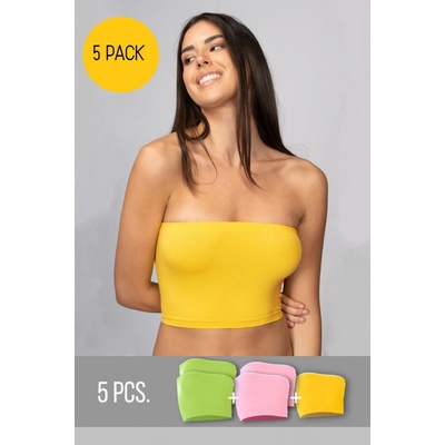 5PACK bezešvý bez ramínek Zelená Růžová Žlutá