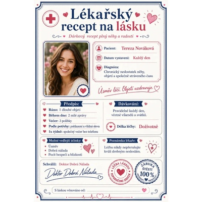 Bezvadary.cz | Lékařský recept na lásku s vlastní fotografií – originální dárek z lásky - A5 (21x15cm) recept 1
