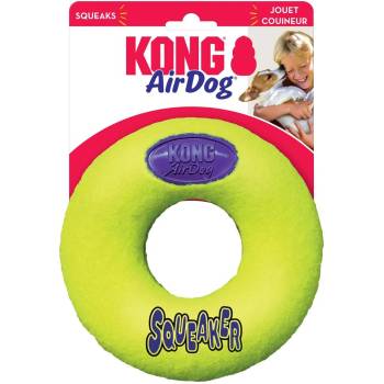 KONG Air Squeaker Donut Medium - Забавна кучешка играчка с пискюл -гумена поничка за дъвчене , 12 см