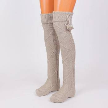 Image 1 of Фигурални 7/8 чорапи в бежово-сив цвят с помпони