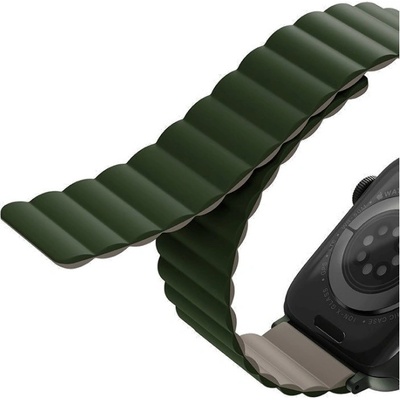 Uniq Двулицева магнитна силиконова каишка за Apple Watch 42мм, 44мм, 45мм, 46мм, Ultra, Ultra 2, Ultra 3 49мм - Uniq Revix Silicone Magnetic Strap (зелен-кафяв) (UNIQ-45MM-REVGRNTPE)