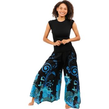 Himalife Široké kalhoty Suwa černá s tyrkysovou