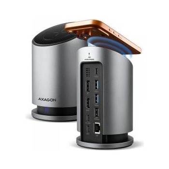 AXAGON HMC-WL9, USB 10Gbps hub with Qi, 3x USB-A, USB-C, HDMI & DP 4k/60Hz, RJ-45 GLAN, PD 100W, USB-C cable 60cm