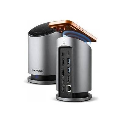 AXAGON HMC-WL9, USB 10Gbps hub with Qi, 3x USB-A, USB-C, HDMI & DP 4k/60Hz, RJ-45 GLAN, PD 100W, USB-C cable 60cm