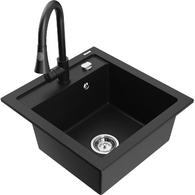 Mexen Vito гранитна кухненска мивка с една камера и кухненски кран Elia, (6503-77-670101-70)