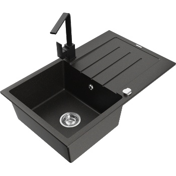 Mexen Bruno гранитна мивка с 1 отделение, с отцедник и кухненски смесител Rita, черен/златист металик - 6513-75-670300-70 (6513-75-670300-70)