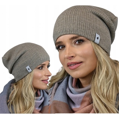 Fashionweek dámská žebrovaná čepice na fleecu šmoulinka beani ZIZI-04 latte